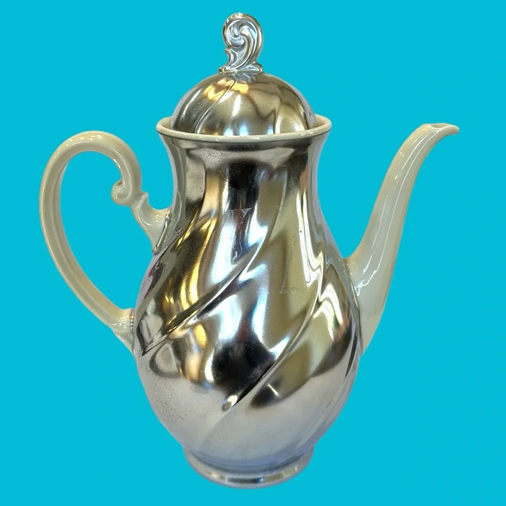 FEINSILBER SILVER CREAM PORCELAIN UNIQUE TEA POT SILVER‎ METAL